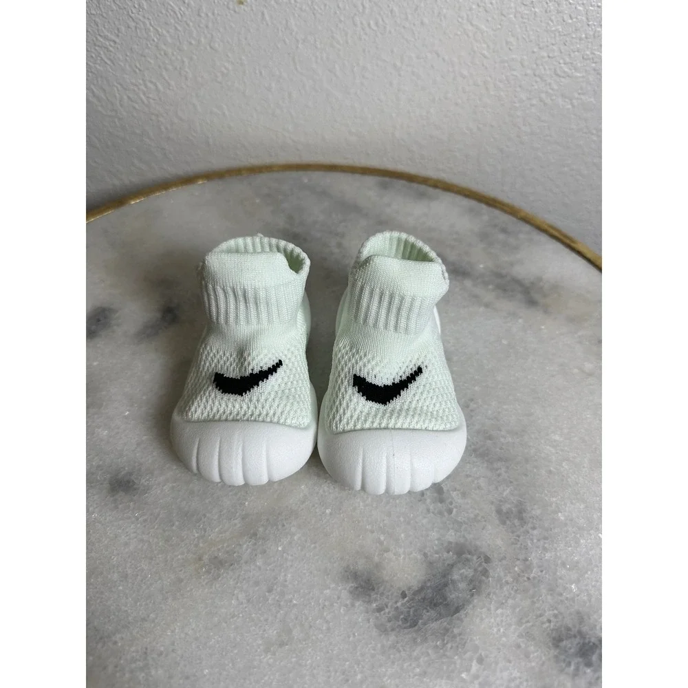 Baby Sock Shoes Mesh Knit Slip On Sneakers Mint Green Smile Graphic 11.5cm